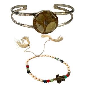 Vintage Mid Century 70's Hawaiian Beach Seashells Bracelet Set Tortious